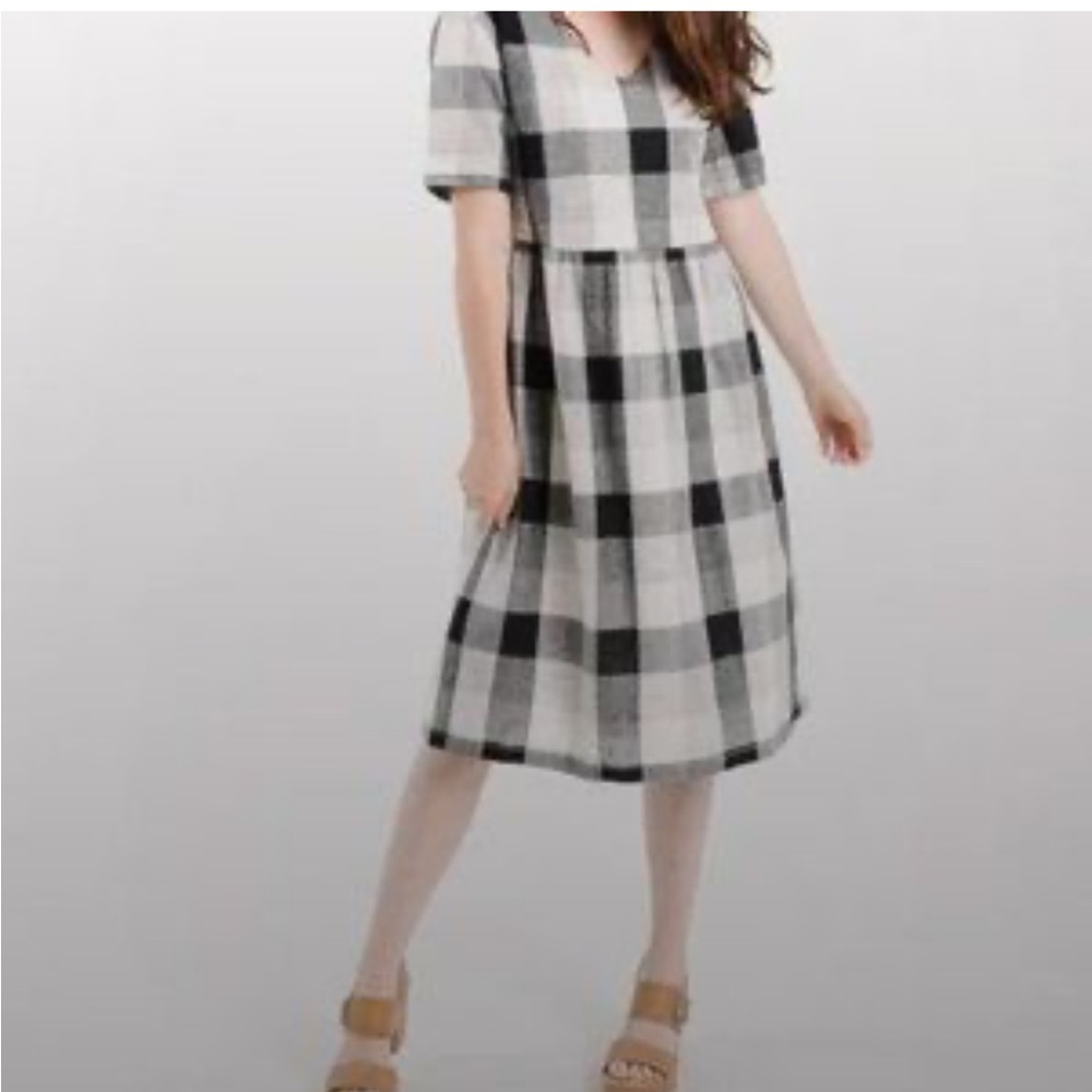 Piper & Scoot Hemp Blend Plaid Midi Dress Large